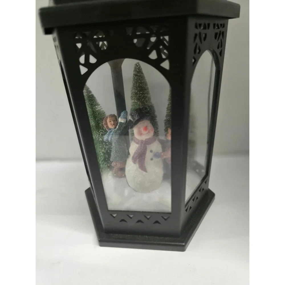 Christmas Snowman Winter Scene Light Up Lantern Black Holiday Decor Decorative